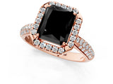 Rose gold Fancy Black Radiant Cut Halo Diamond Ring with Pavé Band_1