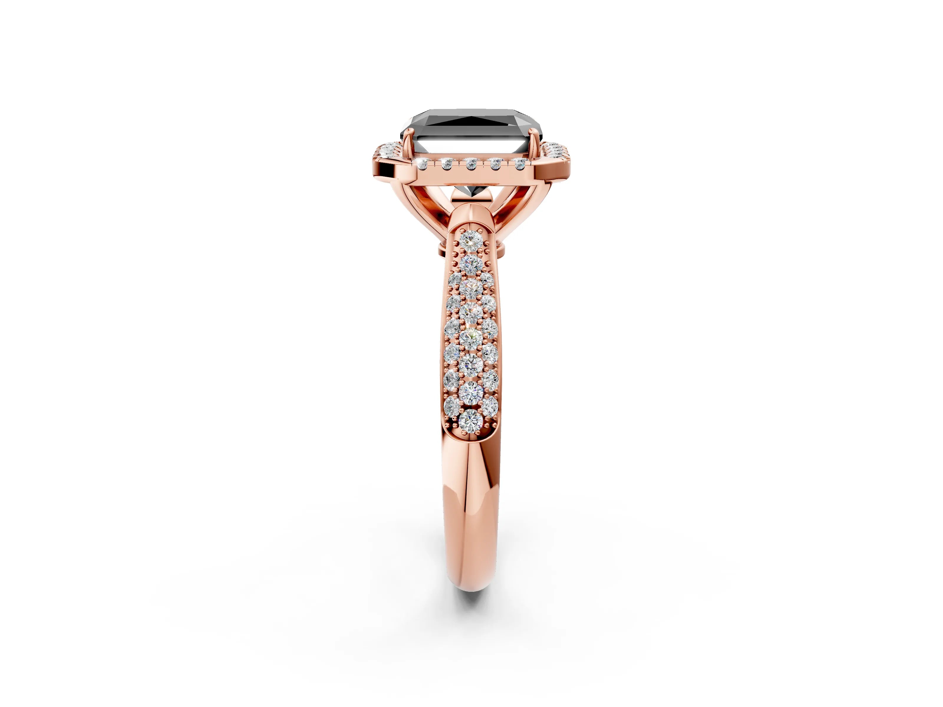 Rose gold Fancy Black Radiant Cut Halo Diamond Ring with Pavé Band_2