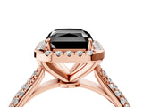 Rose gold Fancy Black Radiant Cut Halo Diamond Ring with Pavé Band_4