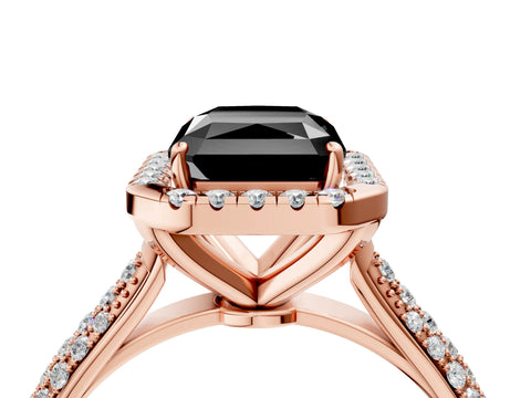 Rose gold Fancy Black Radiant Cut Halo Diamond Ring with Pavé Band_4