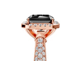 Rose gold Fancy Black Radiant Cut Halo Diamond Ring with Pavé Band_5
