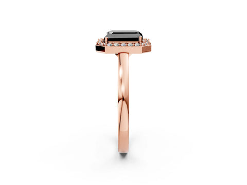 Rose gold Fancy Black Radiant Cut Halo Diamond Ring with Solitaire Band and Prong Setting_2