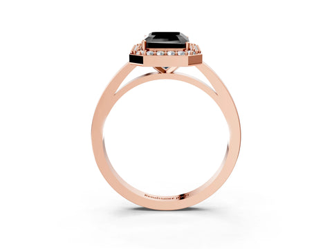 Rose gold Fancy Black Radiant Cut Halo Diamond Ring with Solitaire Band and Prong Setting_3