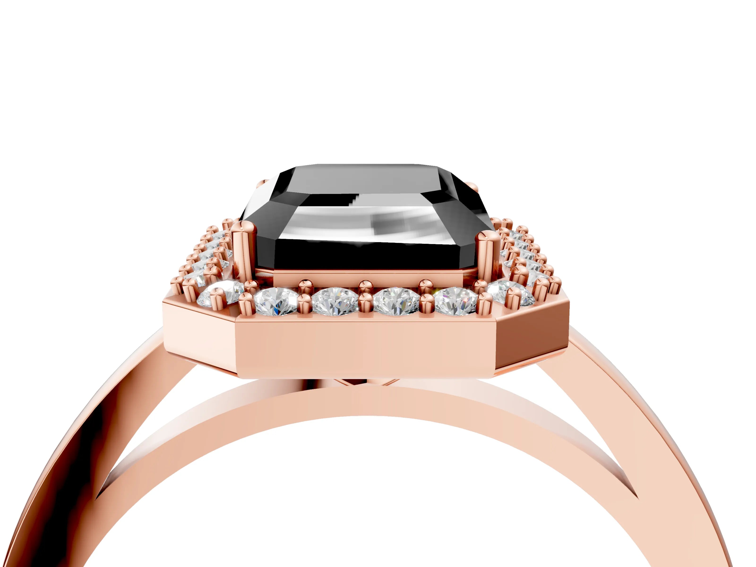 Rose gold Fancy Black Radiant Cut Halo Diamond Ring with Solitaire Band and Prong Setting_4