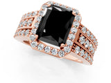 Rose gold Fancy Black Radiant Cut Halo Diamond Ring with Split Shank and Four-Prong Setting_1
