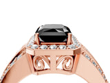 Rose gold Fancy Black Radiant Cut Halo Diamond Ring with Split Shank and Four-Prong Setting_4