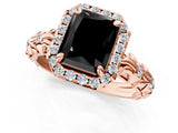 Rose gold Fancy Black Radiant Cut Halo Diamond Solitaire with Filigree Band and Four-Prong Setting_1
