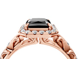 Rose gold Fancy Black Radiant Cut Halo Diamond Solitaire with Filigree Band and Four-Prong Setting_4