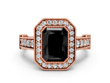 Rose gold Fancy Black Radiant Cut Halo Diamond Split Shank Pave Ring_12