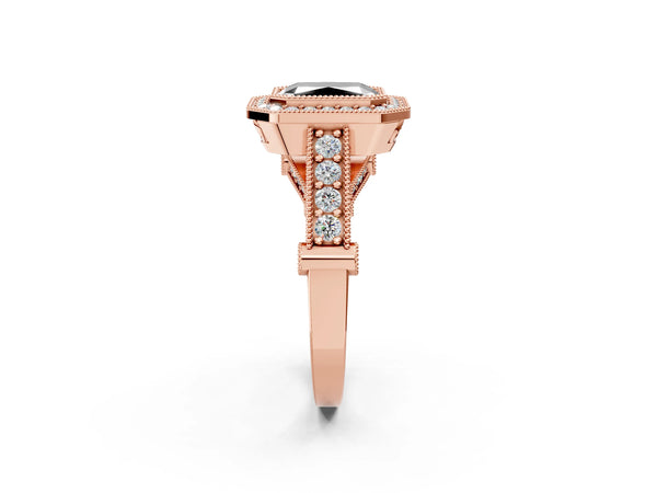 Rose Gold Radiant Cut Vintage Bezel Halo Engagement Ring Setting for Black Center
