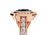 Rose gold Fancy Black Radiant Cut Halo Diamond Split Shank Pave Ring_17