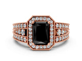 Rose gold Fancy Black Radiant Cut Halo Diamond Split Shank Ring with Prong Setting