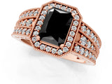 Rose gold Fancy Black Radiant Cut Halo Diamond Split Shank Ring with Prong Setting_1