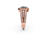 Rose gold Fancy Black Radiant Cut Halo Diamond Split Shank Ring with Prong Setting_2