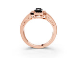 Rose gold Fancy Black Radiant Cut Halo Diamond Split Shank Ring with Prong Setting_3