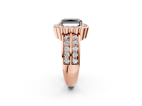 Rose gold Fancy Black Radiant Cut Halo Diamond Split Shank Ring with Scalloped Prong Setting_2