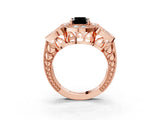 Rose gold Fancy Black Radiant Cut Halo Milgrain Diamond Engagement Ring with Leaf Band and Four-Prong Setting_3