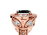 Rose gold Fancy Black Radiant Cut Halo Milgrain Diamond Engagement Ring with Leaf Band and Four-Prong Setting_5
