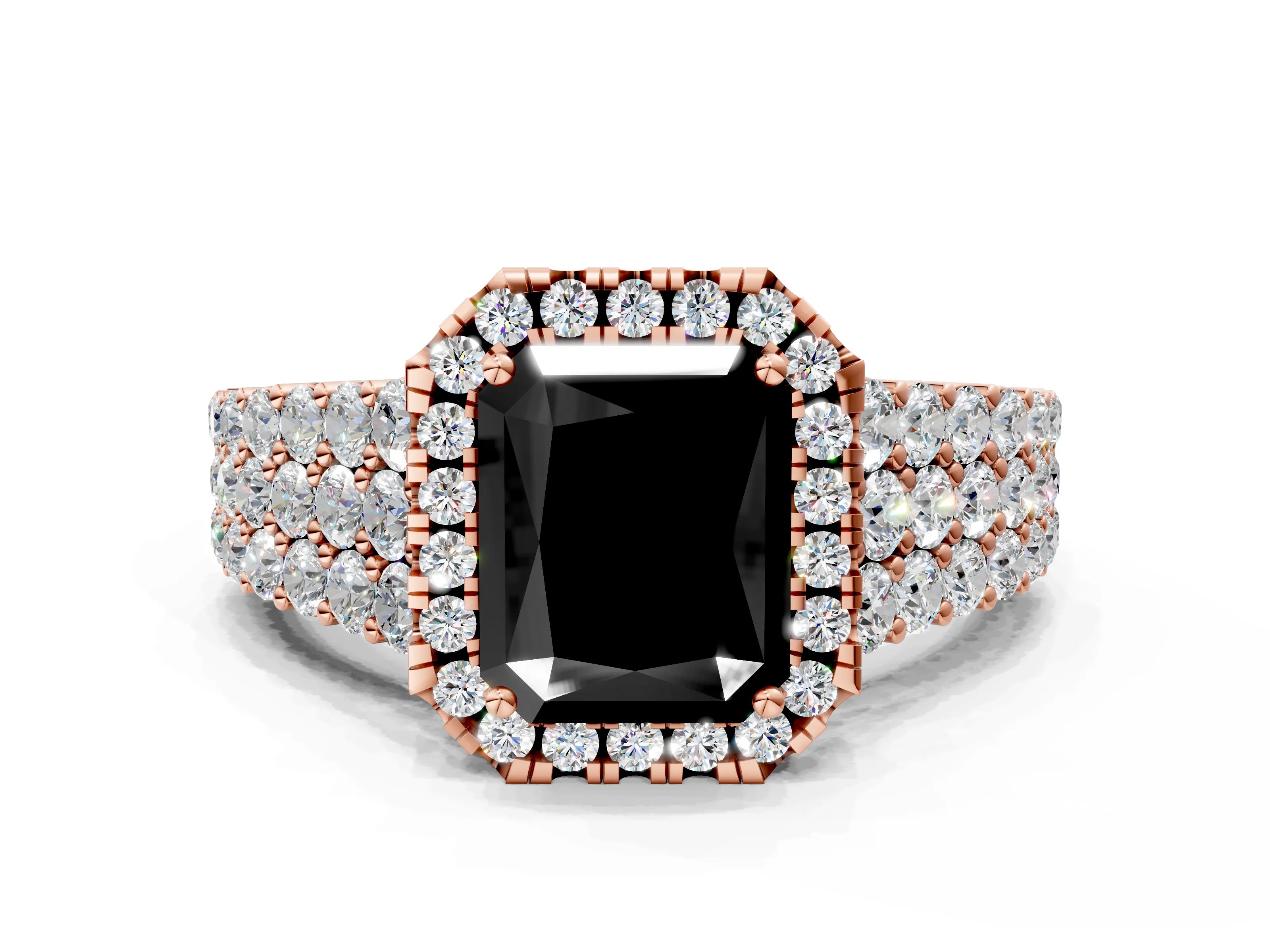 Rose gold Fancy Black Radiant Cut Halo Pavé Diamond Engagement Ring with Split Shank and Four-Prong Setting_3