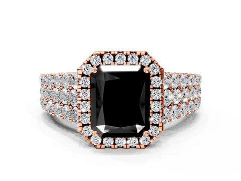 Rose gold Fancy Black Radiant Cut Halo Pavé Diamond Engagement Ring with Split Shank and Four-Prong Setting_3