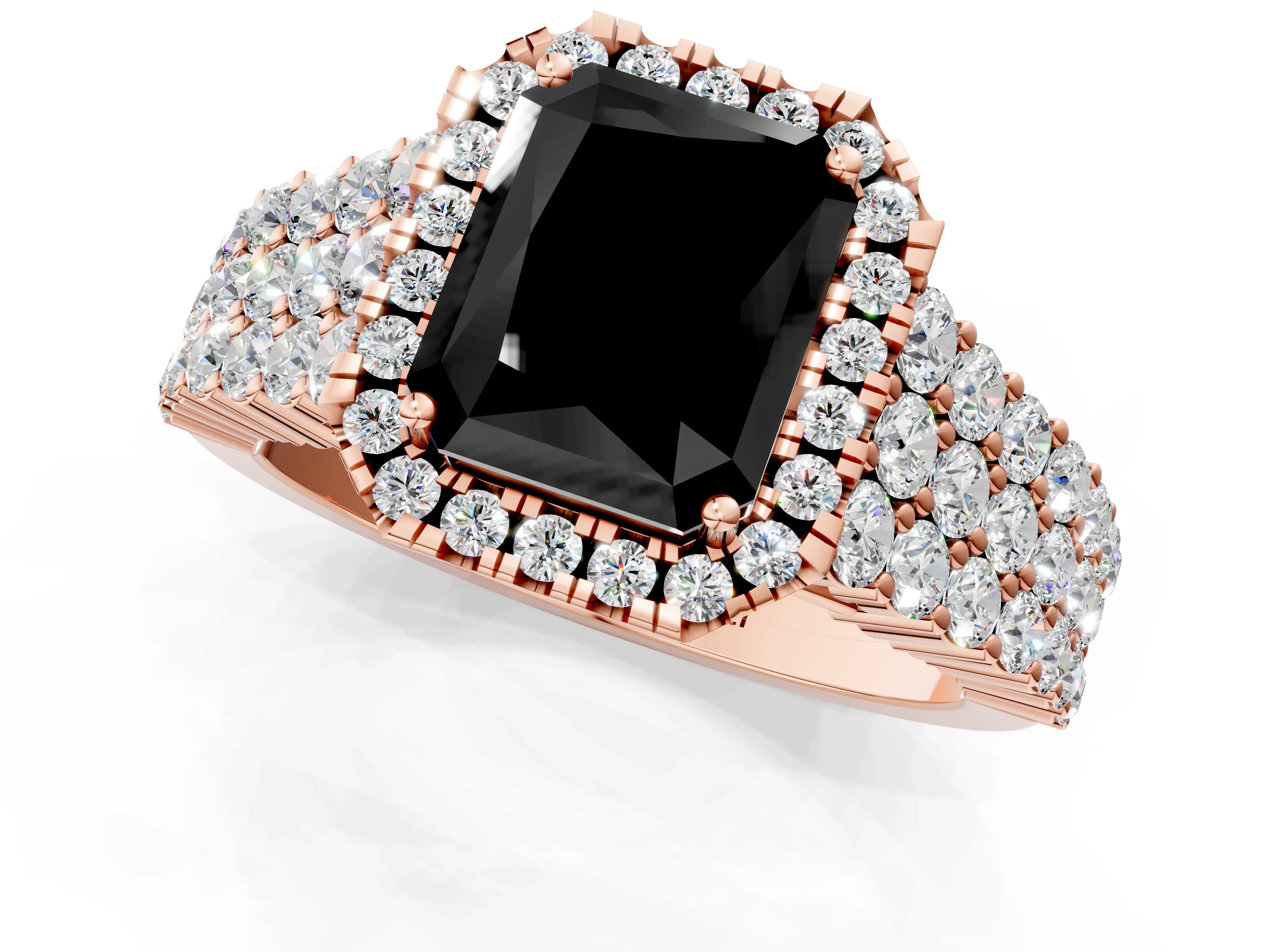 Rose gold Fancy Black Radiant Cut Halo Pavé Diamond Engagement Ring with Split Shank and Four-Prong Setting_4