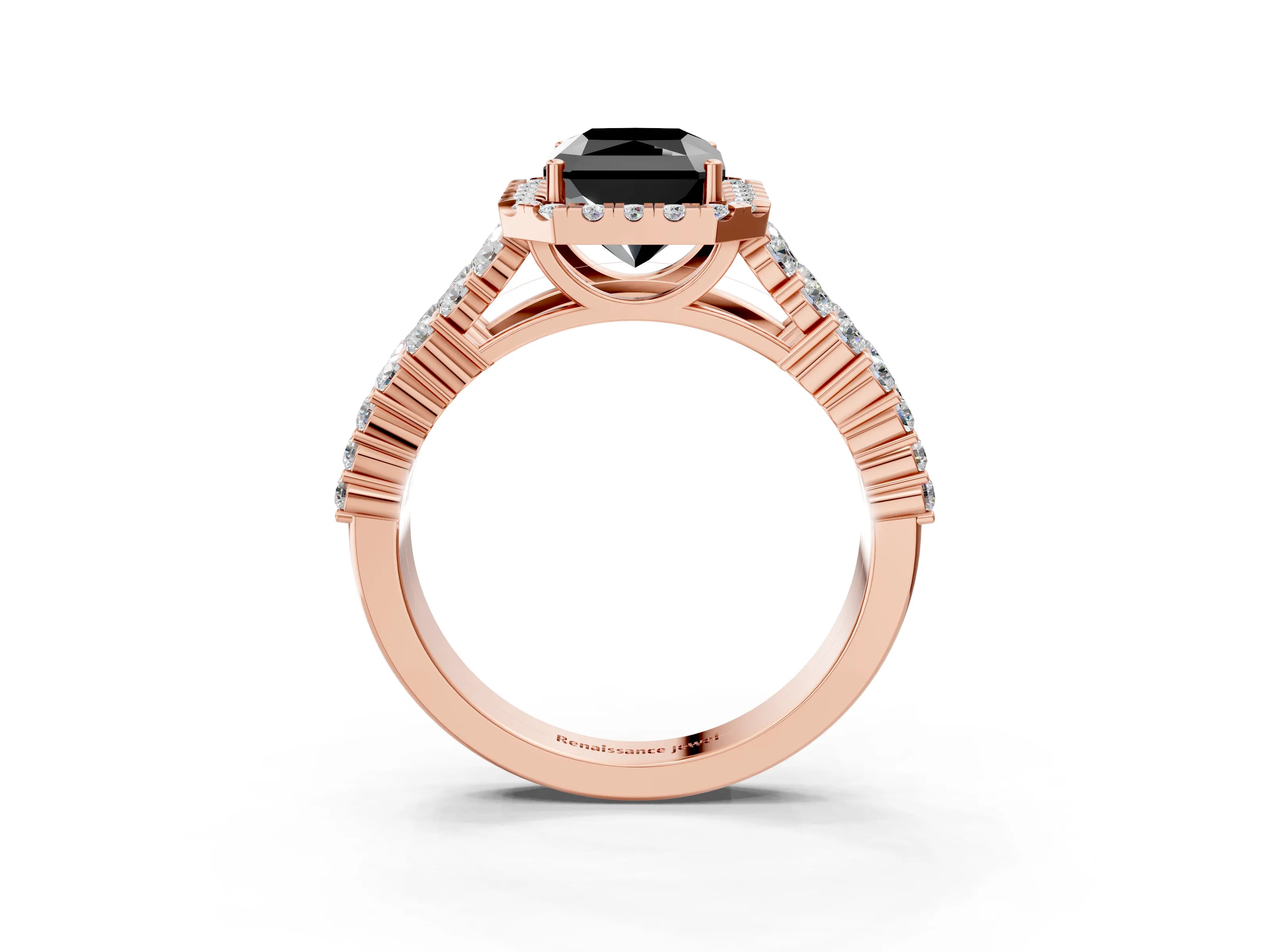 Rose gold Fancy Black Radiant Cut Halo Pavé Diamond Engagement Ring with Split Shank and Four-Prong Setting_6