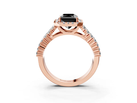 Rose gold Fancy Black Radiant Cut Halo Pavé Diamond Engagement Ring with Split Shank and Four-Prong Setting_6