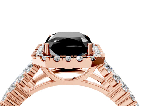 Rose gold Fancy Black Radiant Cut Halo Pavé Diamond Engagement Ring with Split Shank and Four-Prong Setting_7