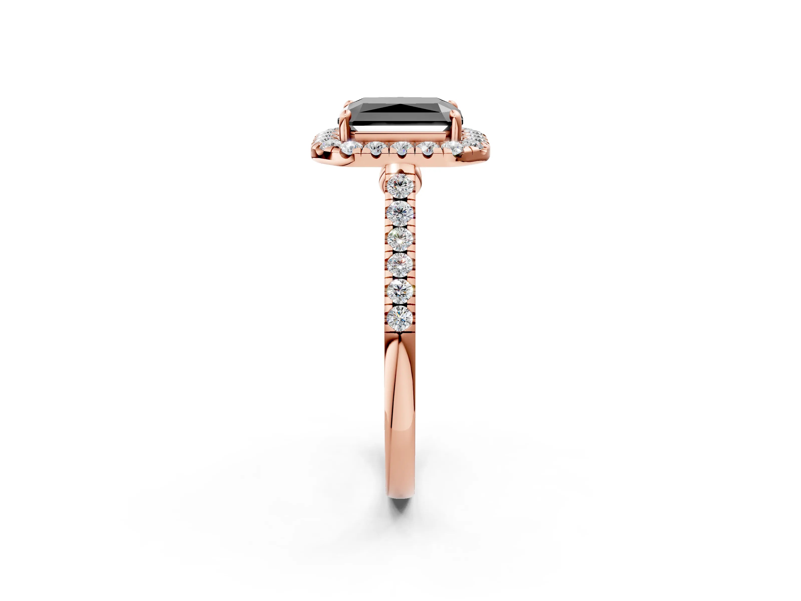 Rose gold Fancy Black Radiant Cut Halo Pave Diamond Engagement Ring with Four-Prong Setting_14