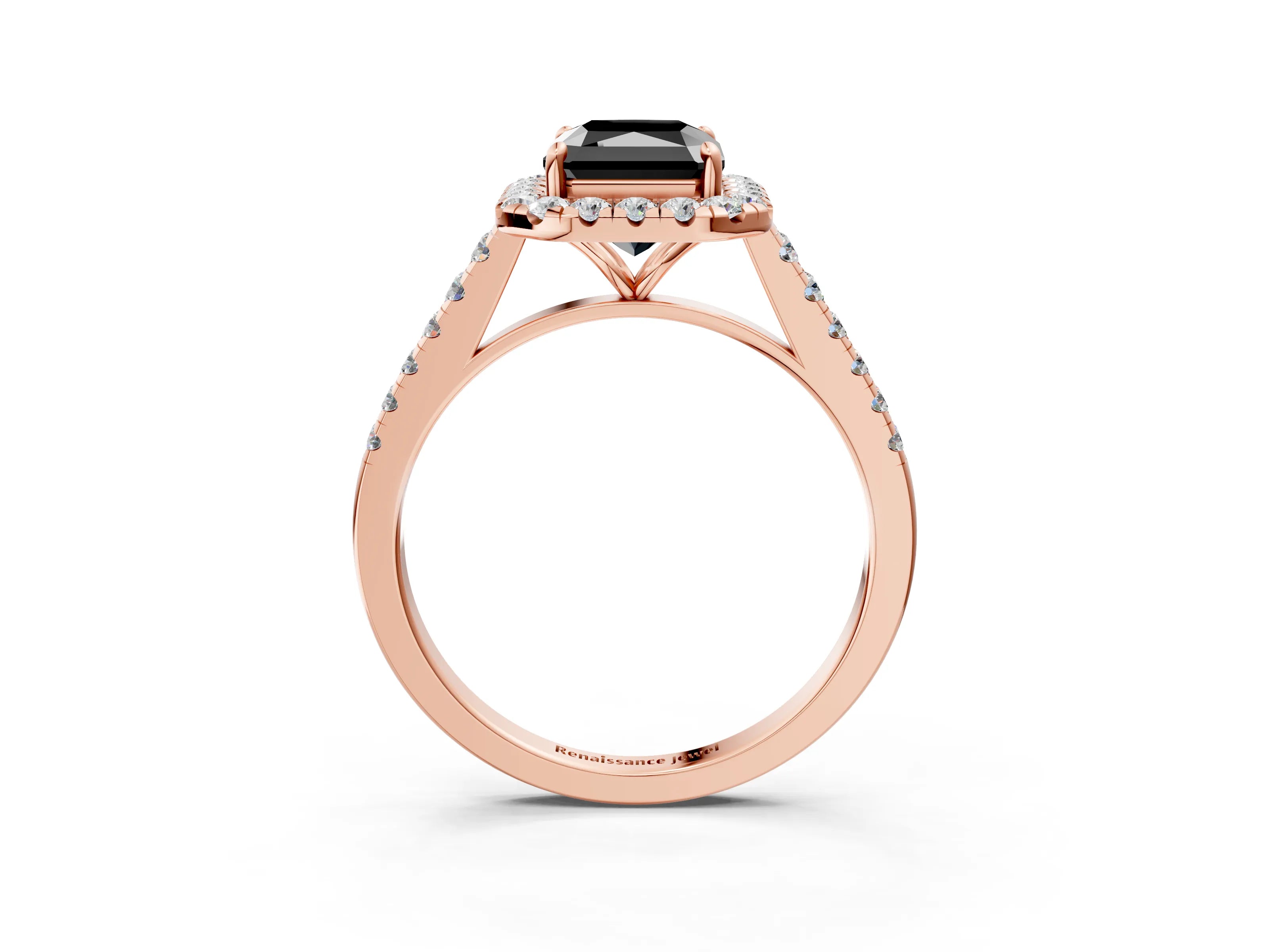 Rose gold Fancy Black Radiant Cut Halo Pave Diamond Engagement Ring with Four-Prong Setting_15