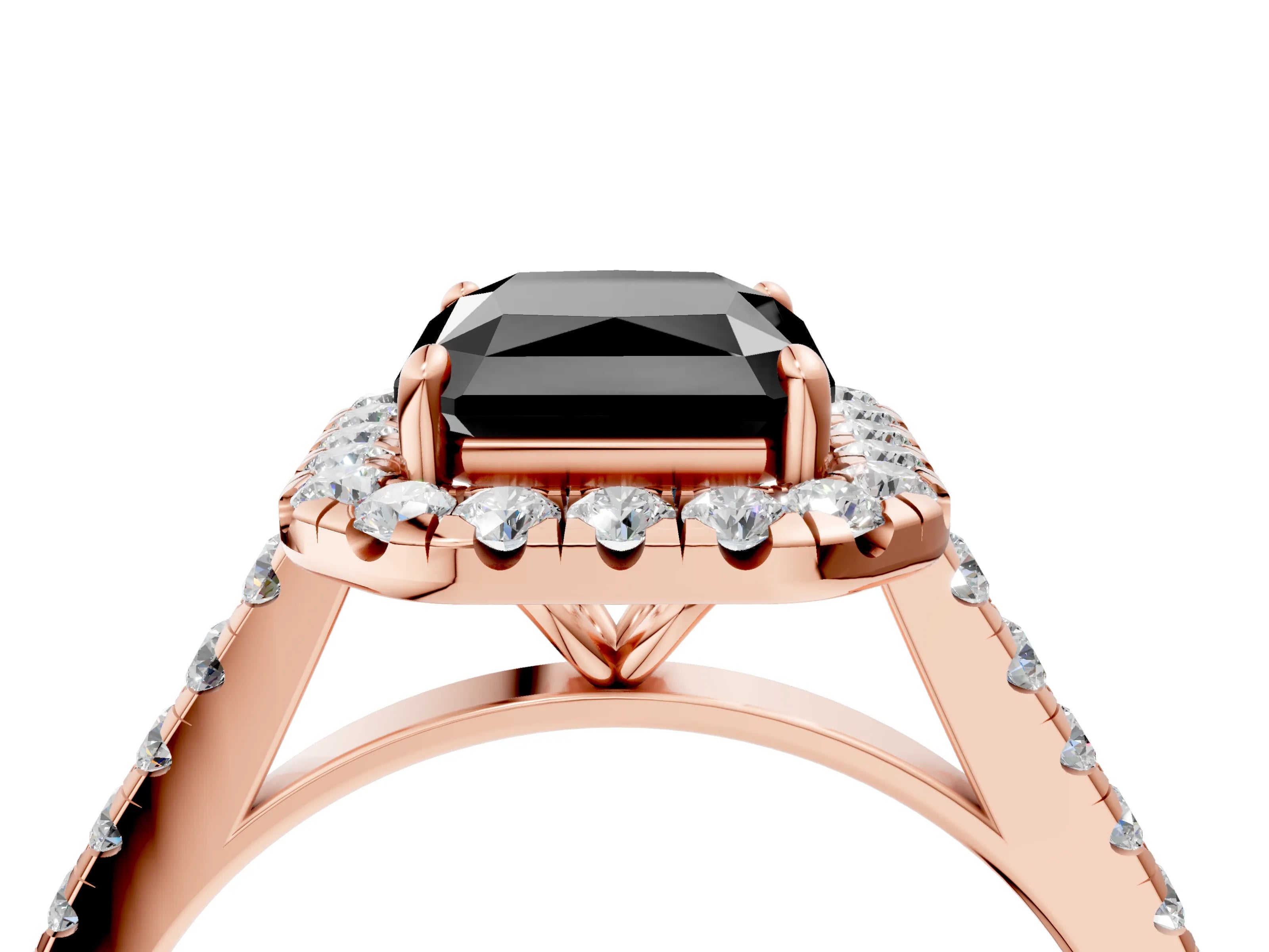 Rose gold Fancy Black Radiant Cut Halo Pave Diamond Engagement Ring with Four-Prong Setting_16