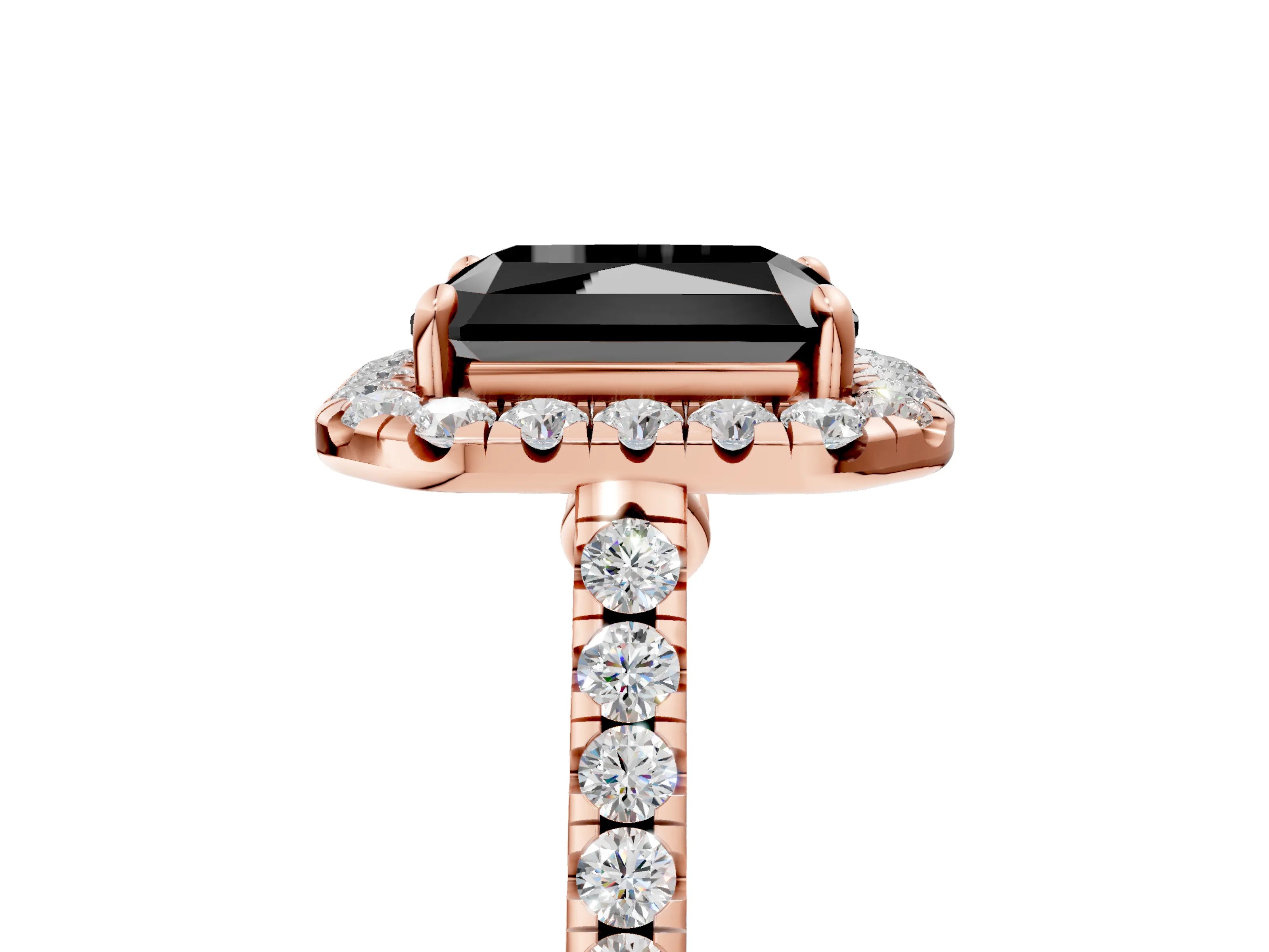 Rose gold Fancy Black Radiant Cut Halo Pave Diamond Engagement Ring with Four-Prong Setting_17