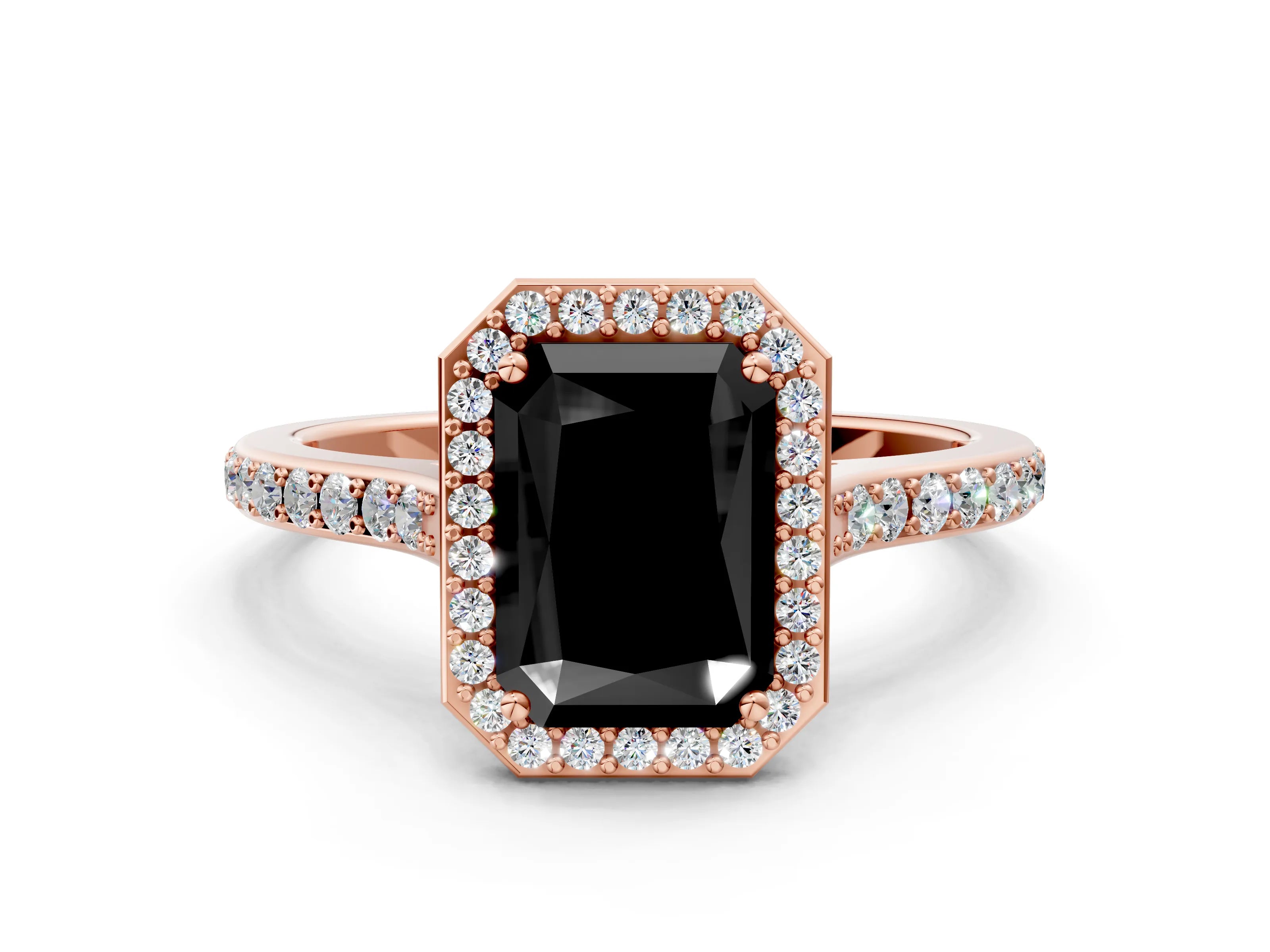 Rose gold Fancy Black Radiant Cut Halo Round Diamond Pavé Band with Four-Prong Setting_3