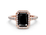 Rose gold Fancy Black Radiant Cut Halo Round Diamond Pavé Band with Four-Prong Setting_3