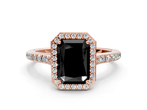 Rose gold Fancy Black Radiant Cut Halo Round Diamond Pavé Band with Four-Prong Setting_3