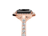 Rose gold Fancy Black Radiant Cut Halo Round Diamond Pavé Band with Four-Prong Setting_8