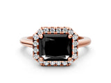 Rose gold Fancy Black Radiant Cut Halo Round Diamond Solitaire Engagement Ring with Pave Band and Four-Prong Setting_12