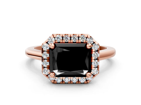 Rose gold Fancy Black Radiant Cut Halo Round Diamond Solitaire Engagement Ring with Pave Band and Four-Prong Setting_12