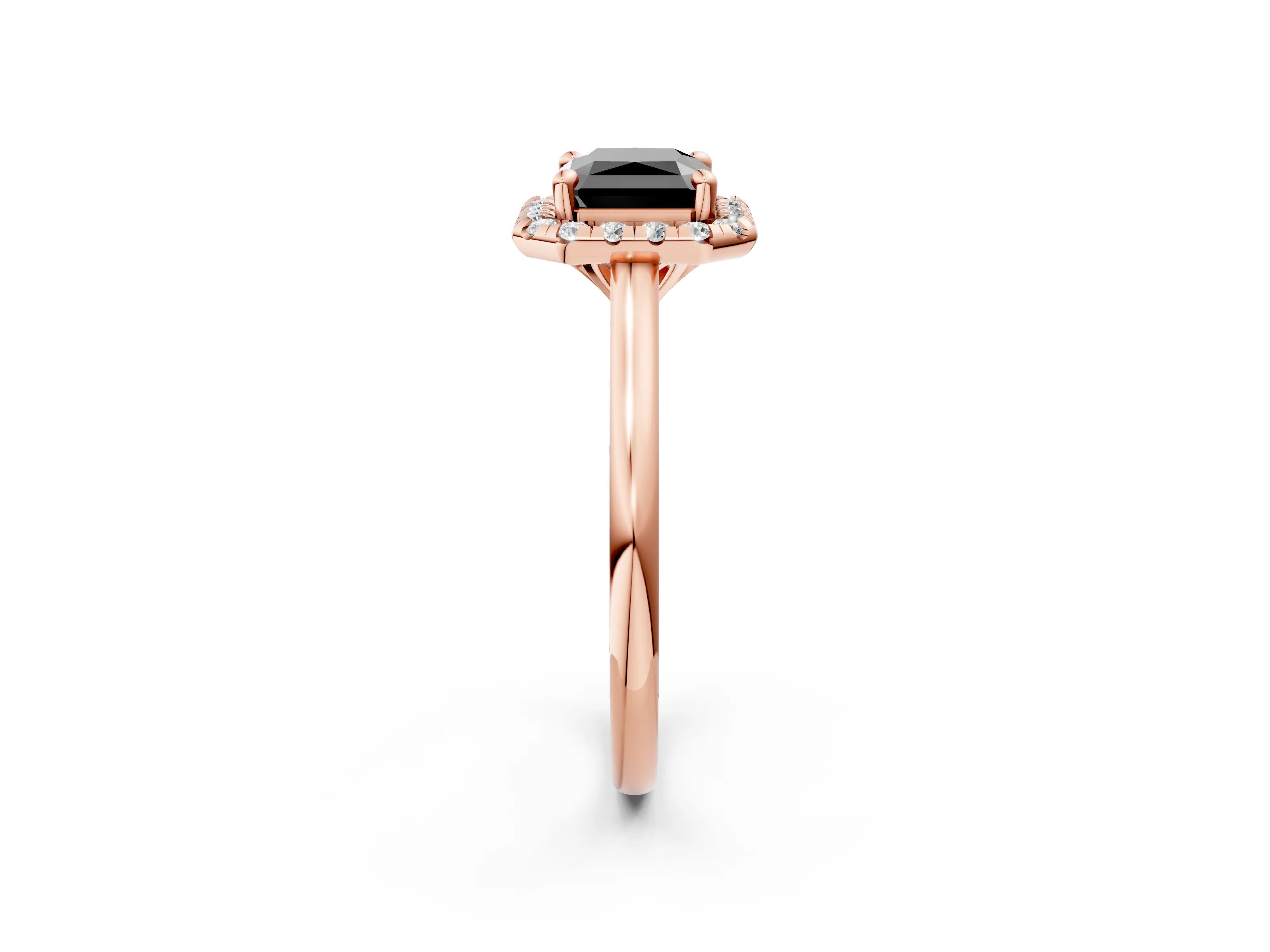 Rose gold Fancy Black Radiant Cut Halo Round Diamond Solitaire Engagement Ring with Pave Band and Four-Prong Setting_14