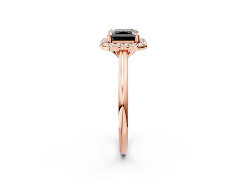 Rose gold Fancy Black Radiant Cut Halo Round Diamond Solitaire Engagement Ring with Pave Band and Four-Prong Setting_14