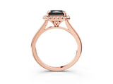 Rose gold Fancy Black Radiant Cut Halo Round Diamond Solitaire Engagement Ring with Pave Band and Four-Prong Setting_15