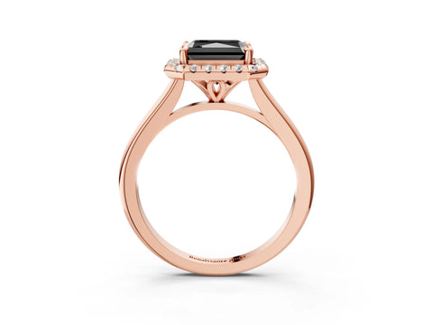 Rose gold Fancy Black Radiant Cut Halo Round Diamond Solitaire Engagement Ring with Pave Band and Four-Prong Setting_15