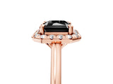 Rose gold Fancy Black Radiant Cut Halo Round Diamond Solitaire Engagement Ring with Pave Band and Four-Prong Setting_17