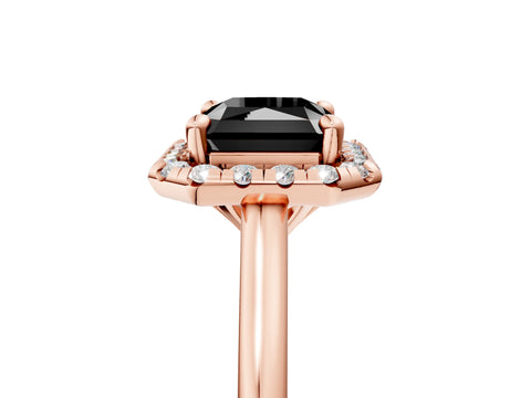 Rose gold Fancy Black Radiant Cut Halo Round Diamond Solitaire Engagement Ring with Pave Band and Four-Prong Setting_17