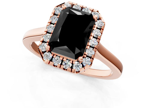 Rose gold Fancy Black Radiant Cut Halo Round Diamond Solitaire Ring with Pavé Band and Four-Prong Setting_1