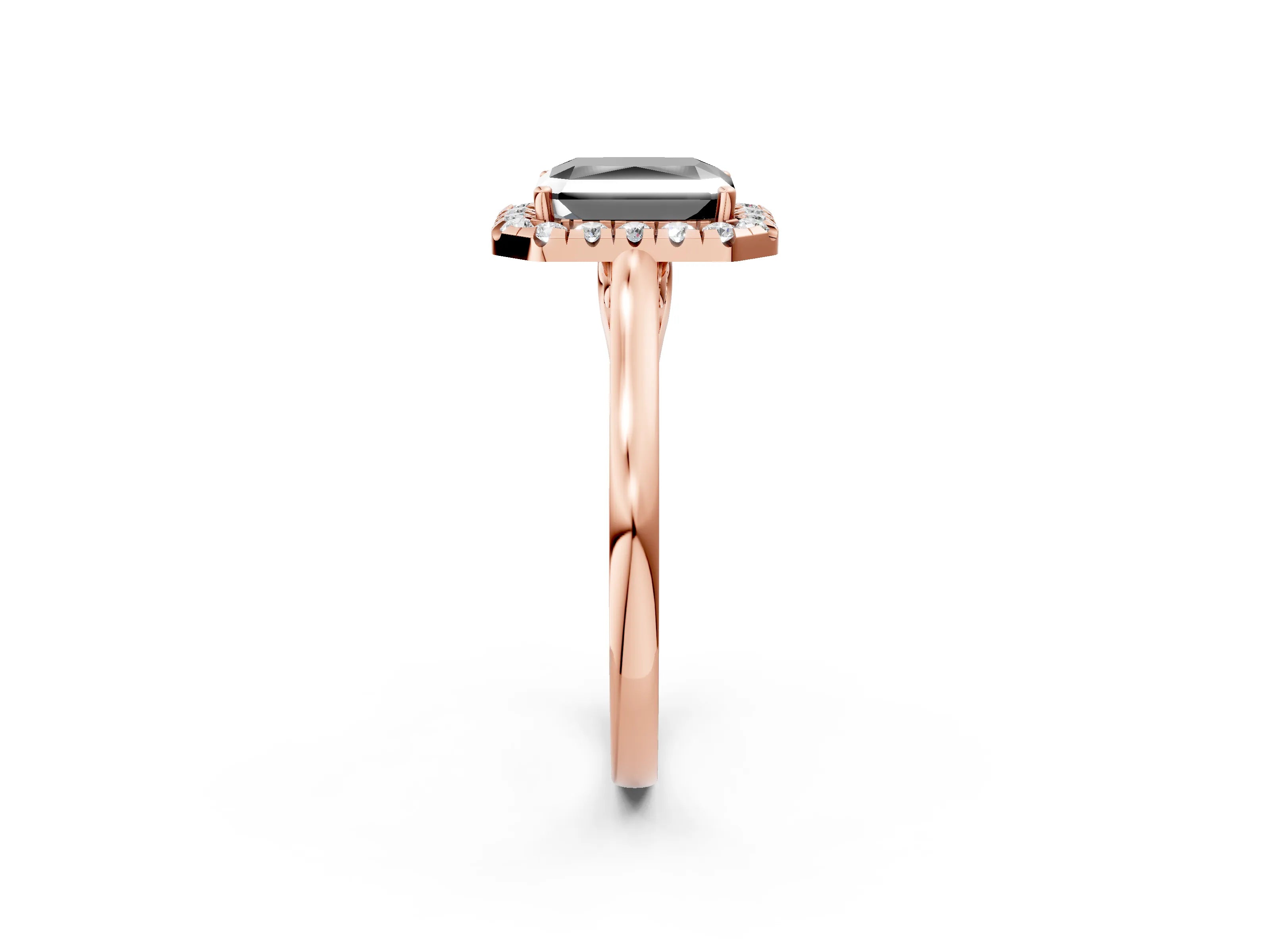 Rose gold Fancy Black Radiant Cut Halo Round Diamond Solitaire Ring with Pavé Band and Four-Prong Setting_2
