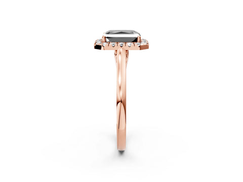 Rose gold Fancy Black Radiant Cut Halo Round Diamond Solitaire Ring with Pavé Band and Four-Prong Setting_2