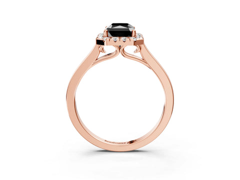 Rose gold Fancy Black Radiant Cut Halo Round Diamond Solitaire Ring with Pavé Band and Four-Prong Setting_3