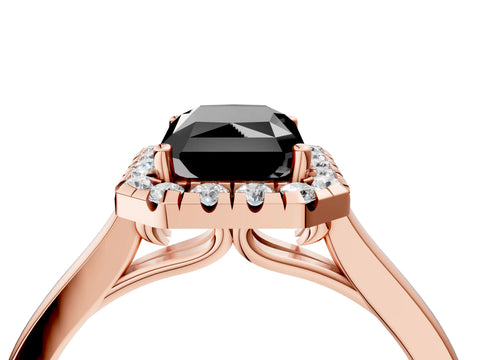 Rose gold Fancy Black Radiant Cut Halo Round Diamond Solitaire Ring with Pavé Band and Four-Prong Setting_4
