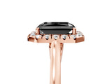 Rose gold Fancy Black Radiant Cut Halo Round Diamond Solitaire Ring with Pavé Band and Four-Prong Setting_5